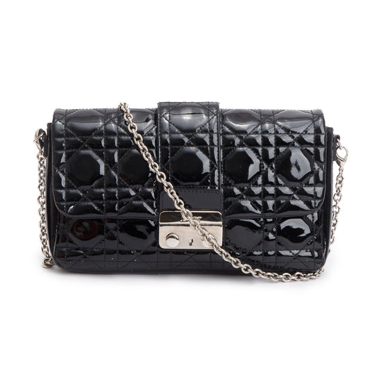 Dior Christian Patent Cannage Miss Promenade Pouch Handbag Black Travel Bag