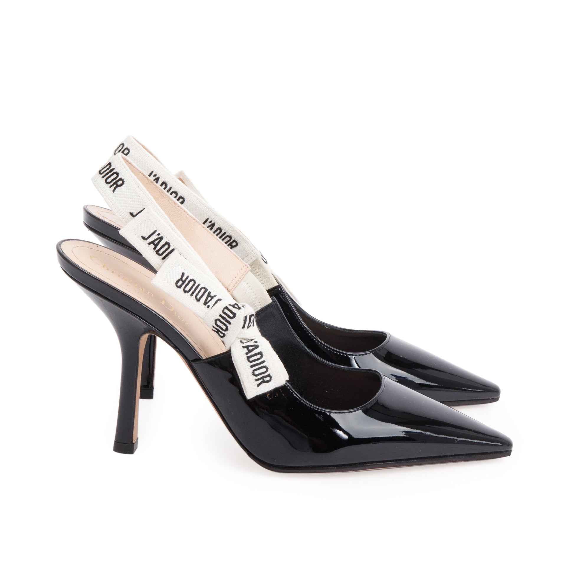 Dior Christian Patent J'A Slingback Pumps, Size Handbag Leather Black Shoes