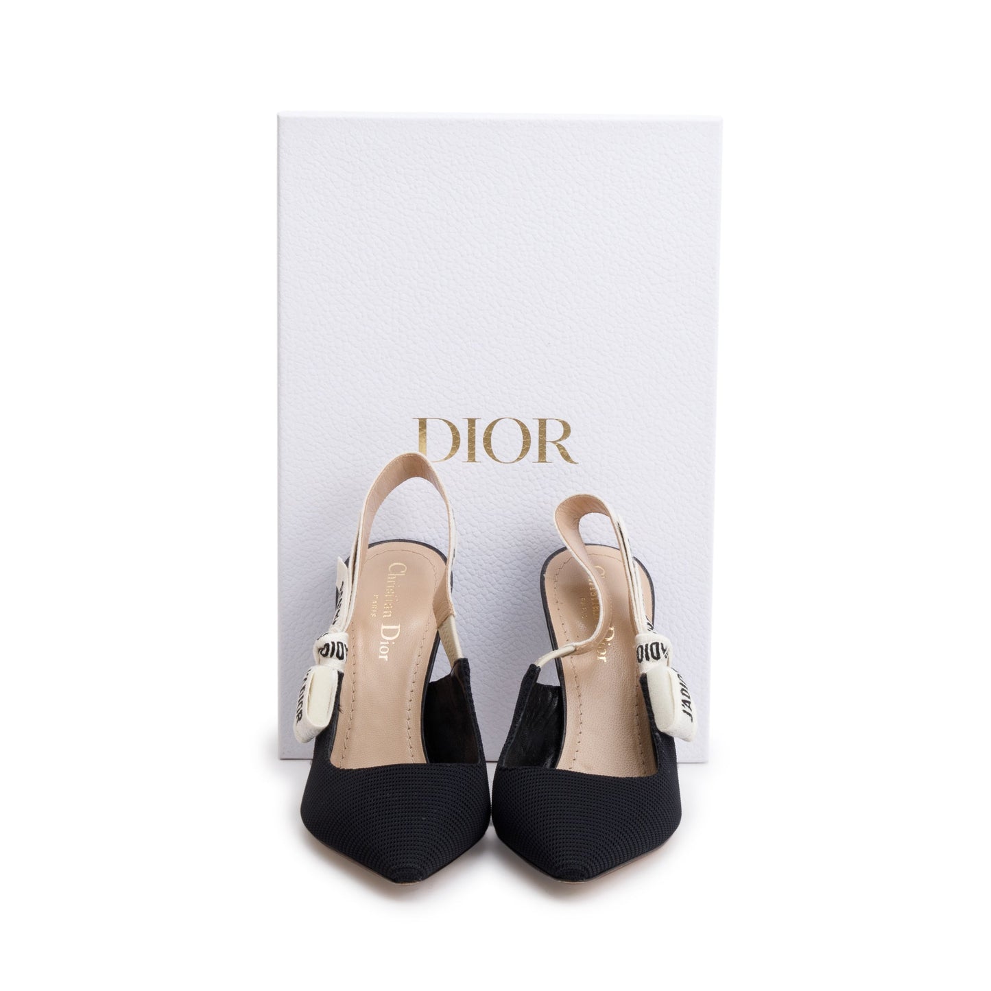 Dior Christian Technical Fabric Embroidery J'A Slingback Pumps, Black Shoes