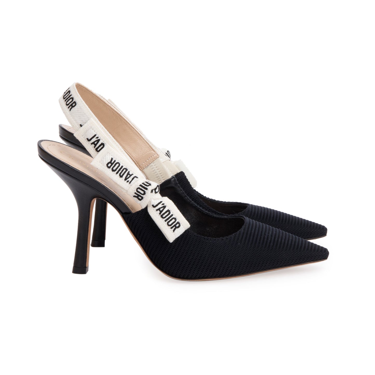 Dior Christian Technical Fabric Embroidery J'A Slingback Pumps, Black Shoes
