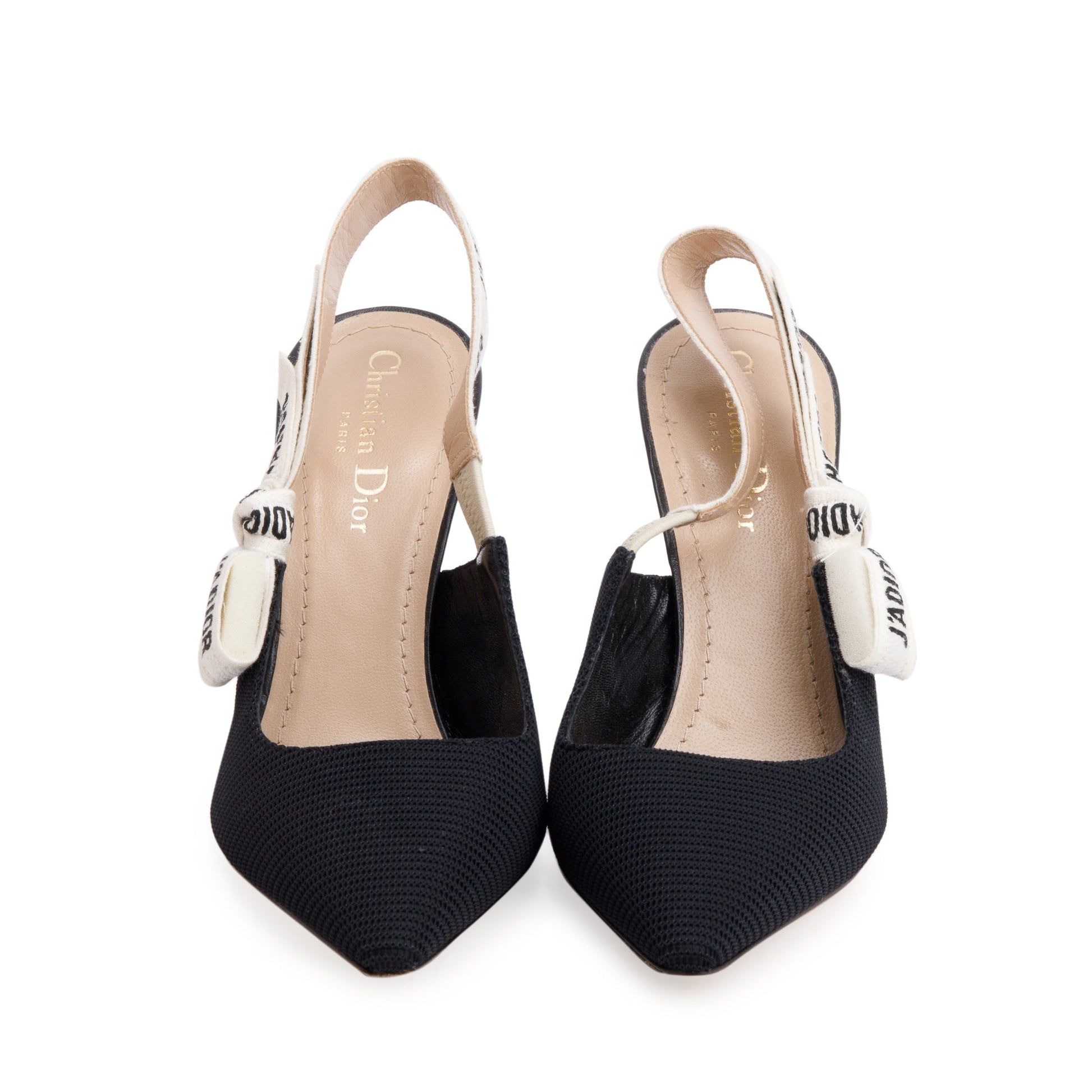 Dior Christian Technical Fabric Embroidery J'A Slingback Pumps, Black Shoes
