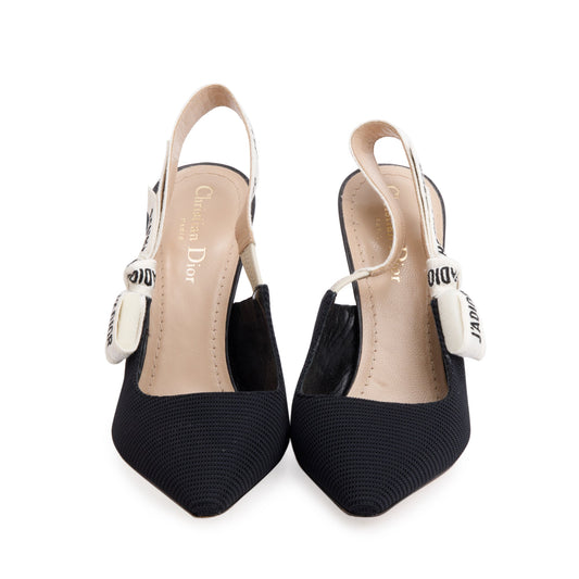 Dior Christian Technical Fabric Embroidery J'A Slingback Pumps, Black Shoes