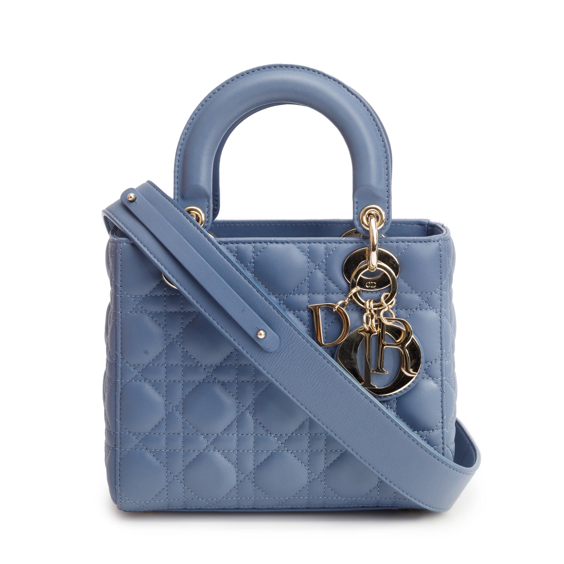 Dior Christian Cannage Lady Bag Leather Blue Travel Bag