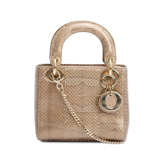 Dior Christian Python Lady Bag Brown Mini Travel Bag