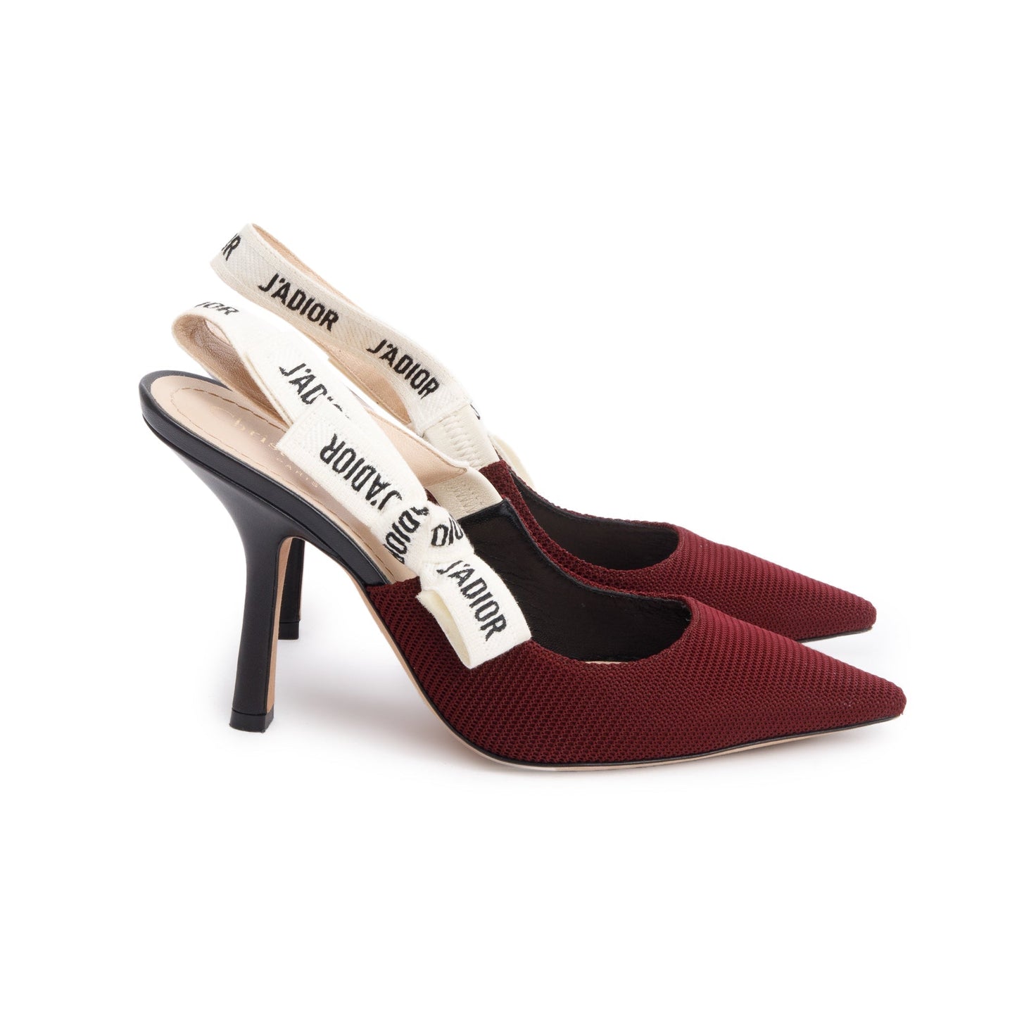 Dior Christian Burgundy Technical Fabric Embroidery J'A Slingback Shoes