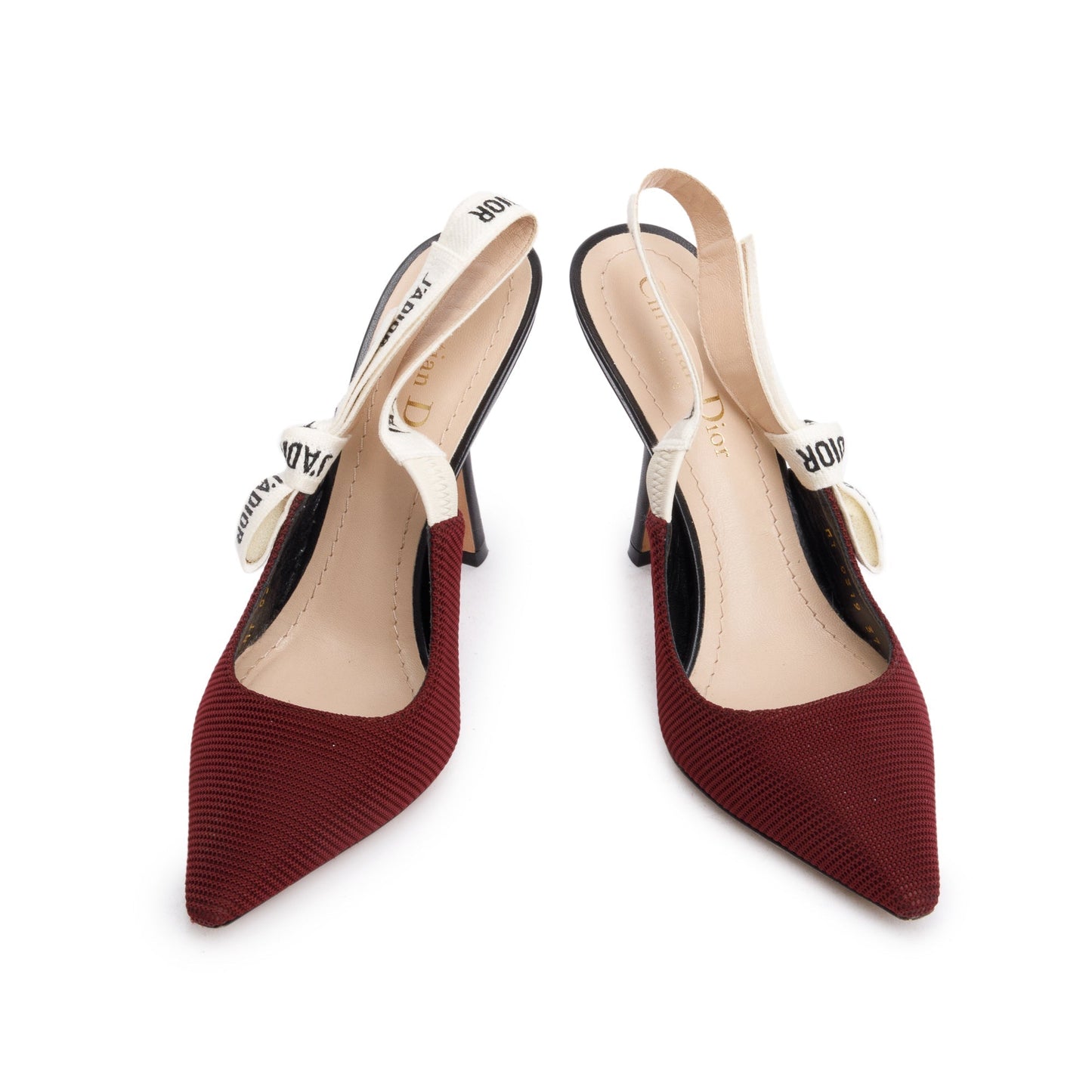 Dior Christian Burgundy Technical Fabric Embroidery J'A Slingback Shoes