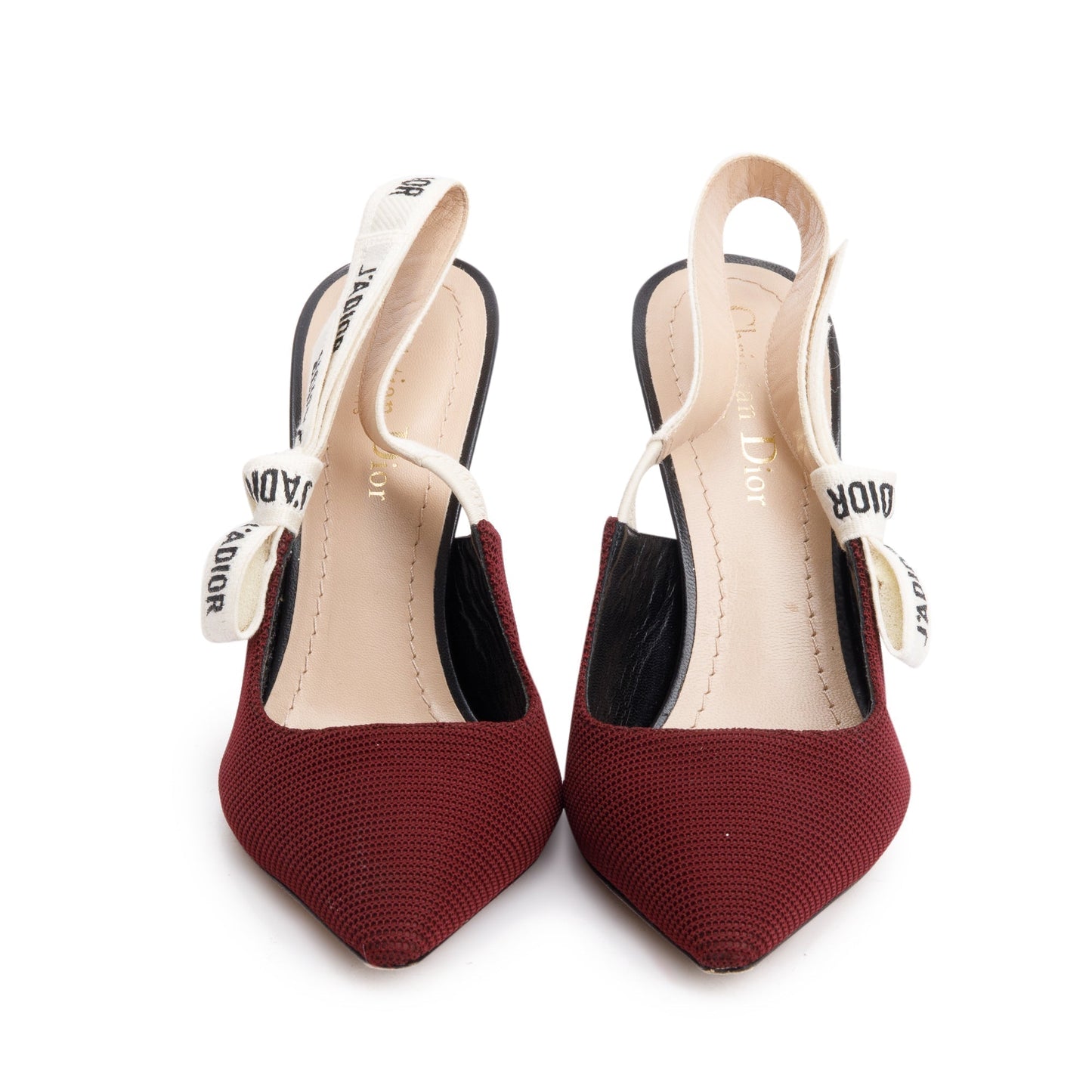 Dior Christian Burgundy Technical Fabric Embroidery J'A Slingback Shoes