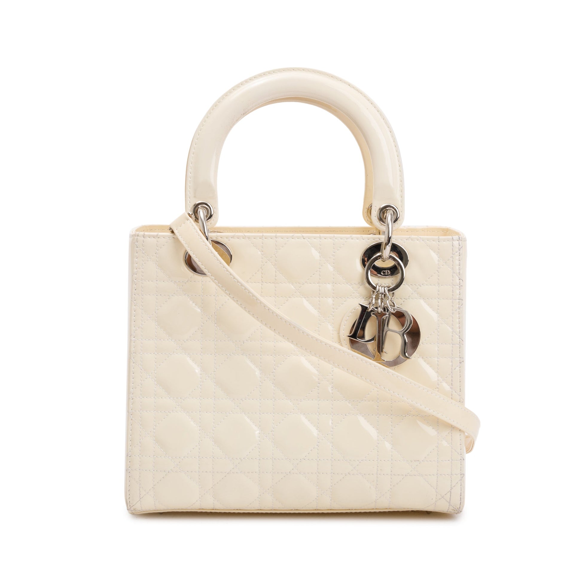 Dior Christian Creme Patent Lady Bag Leather Medium Travel Bag