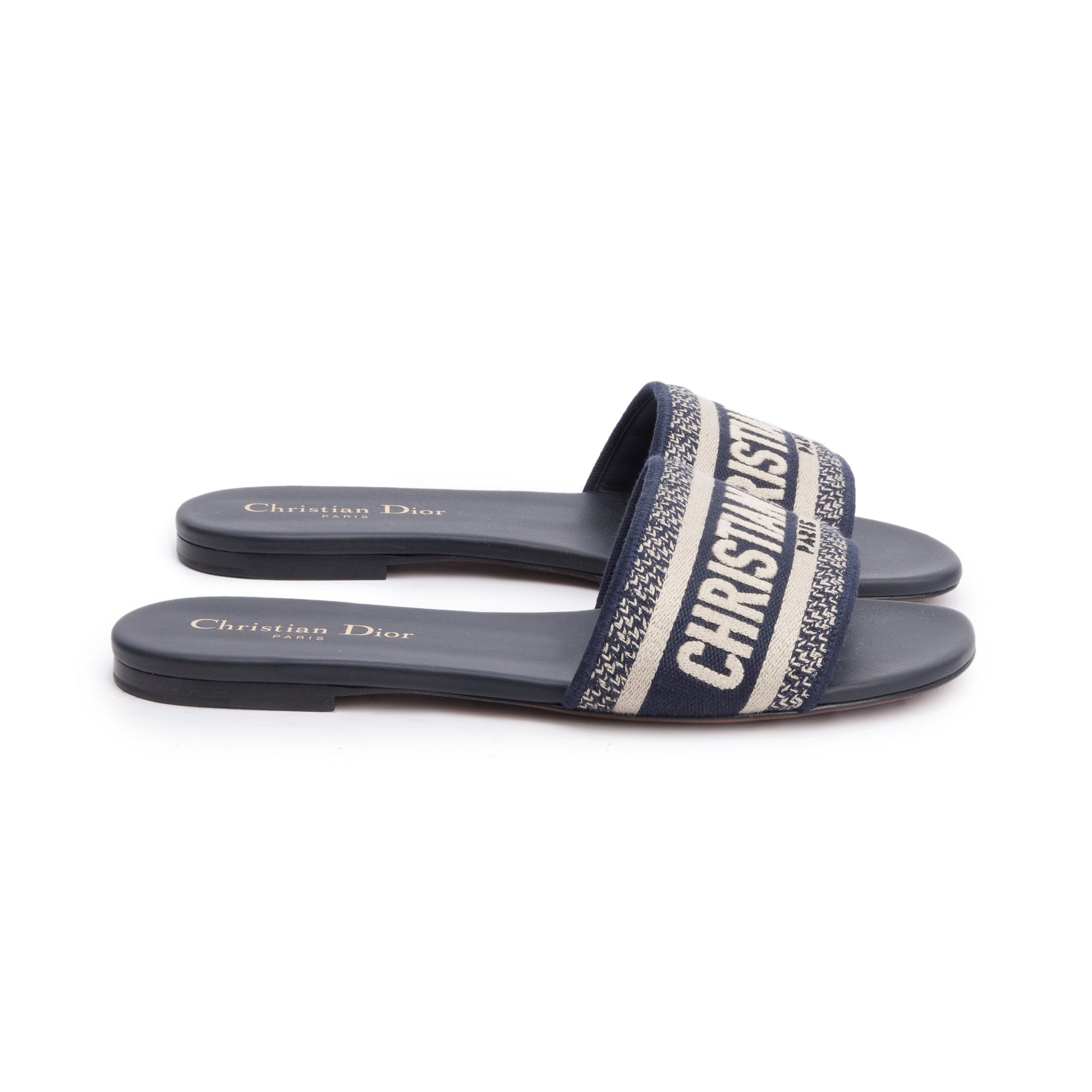 Dior Christian Deep Embroidered Cotton Dway Slide, Size Blue Travel Bag