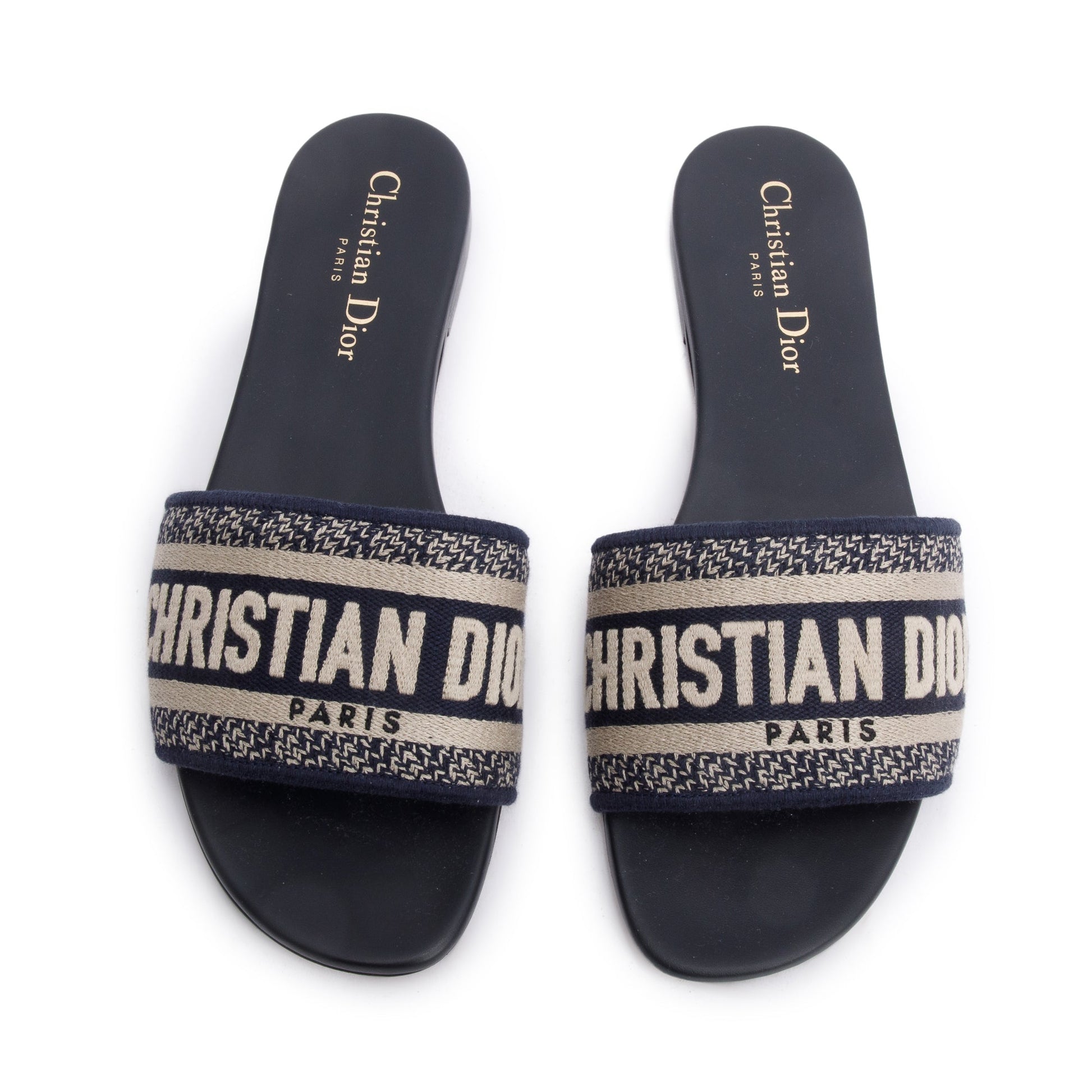 Dior Christian Deep Embroidered Cotton Dway Slide, Size Blue Travel Bag