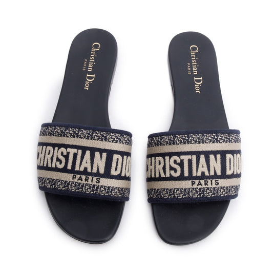 Dior Christian Deep Embroidered Cotton Dway Slide, Size Blue Travel Bag