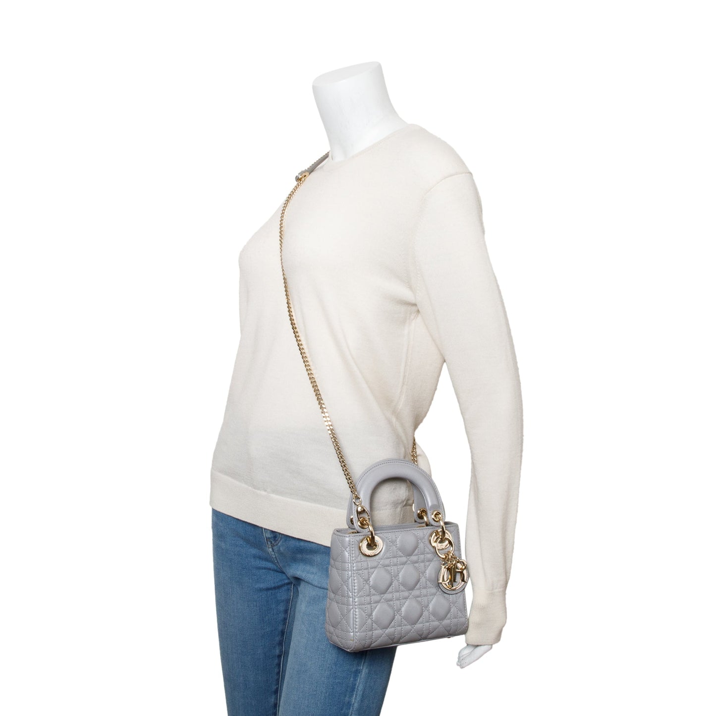 Dior Christian Grey Cannage Lady Bag Leather Mini Travel Bag