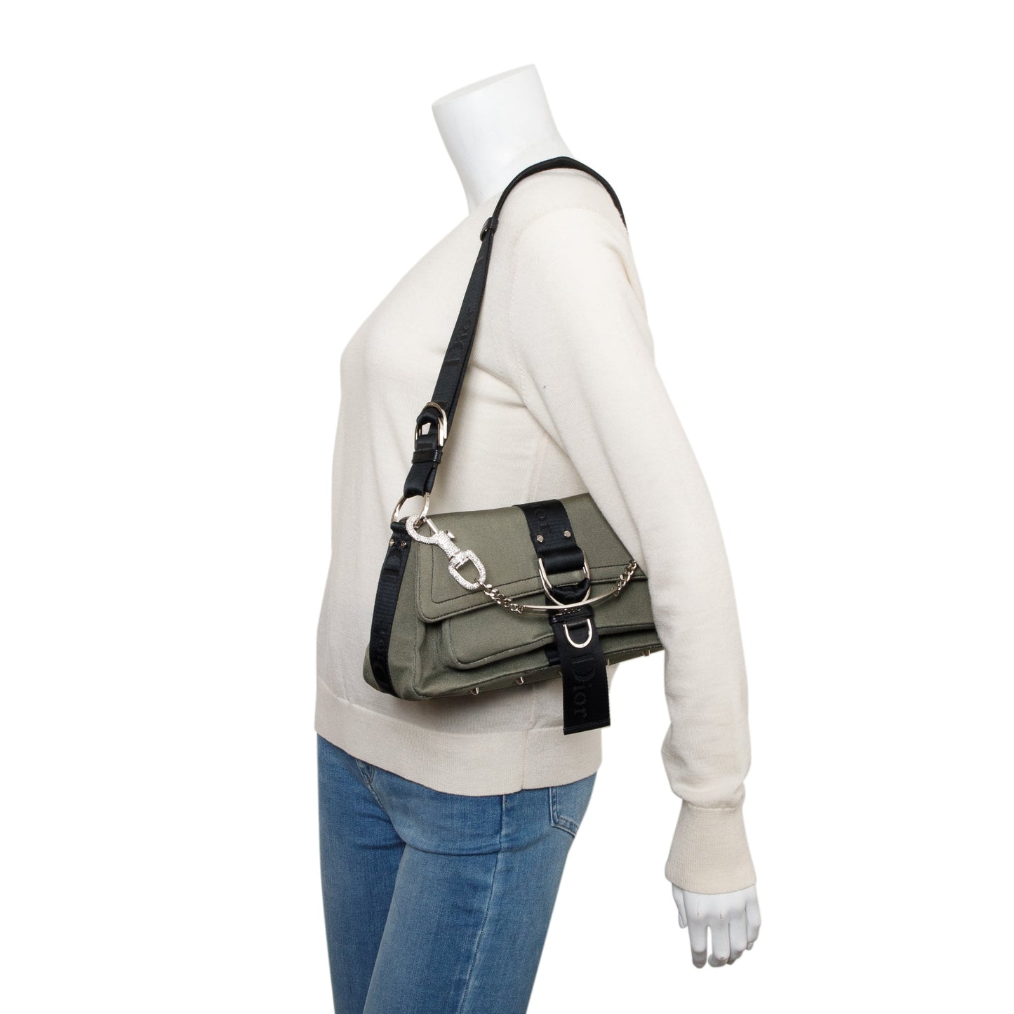 Dior Christian Grey Crystal Embellished Hardcore Shoulder Bag Canvas