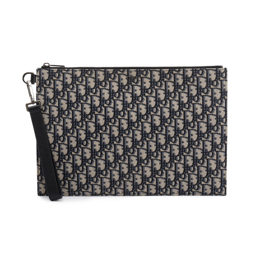 Dior Christian Homme & Oblique Jacquard A Pouch Black Beige Travel Bag