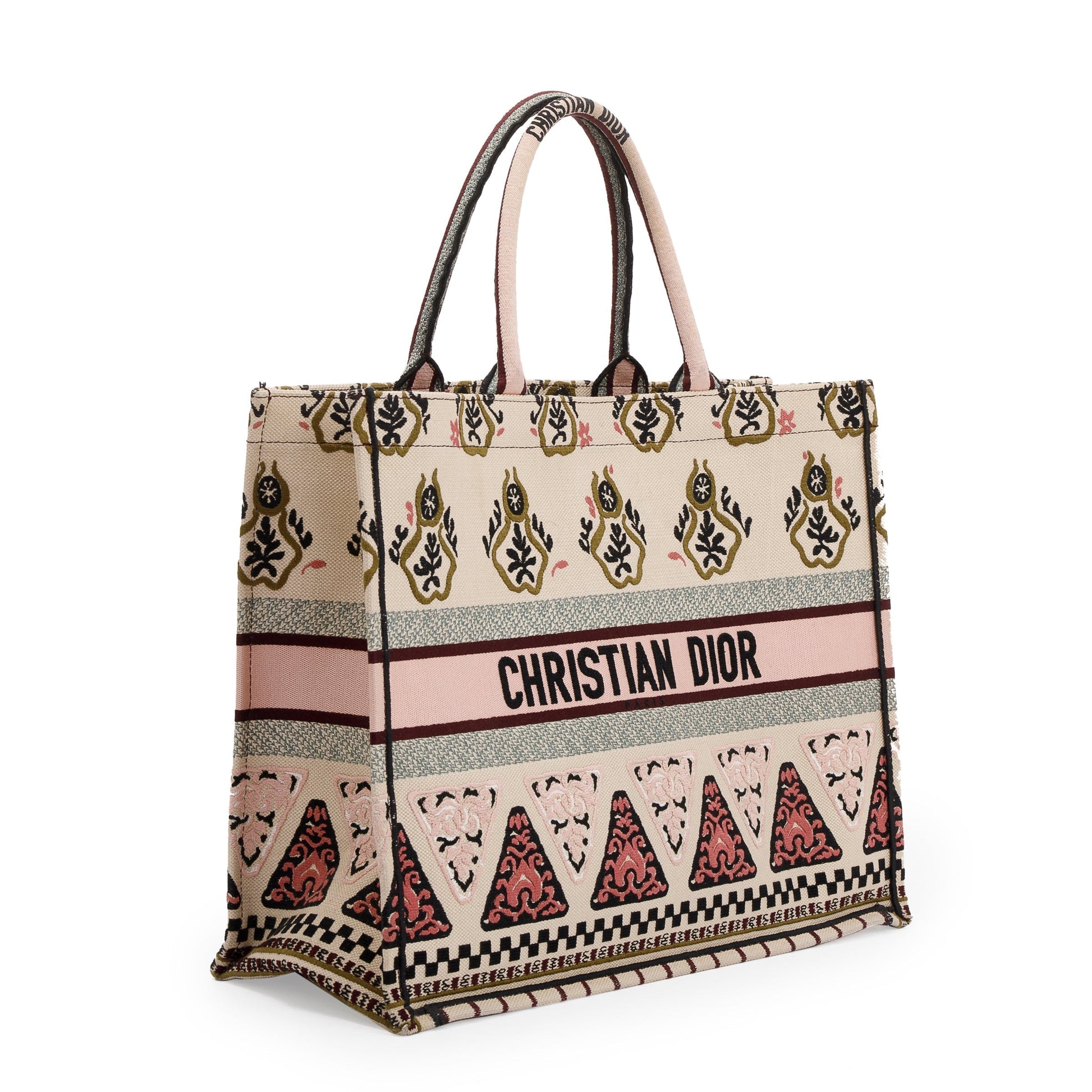 Dior Christian Multicolor Embroidered Geometric Book Tote Handbag Canvas Tote Bag