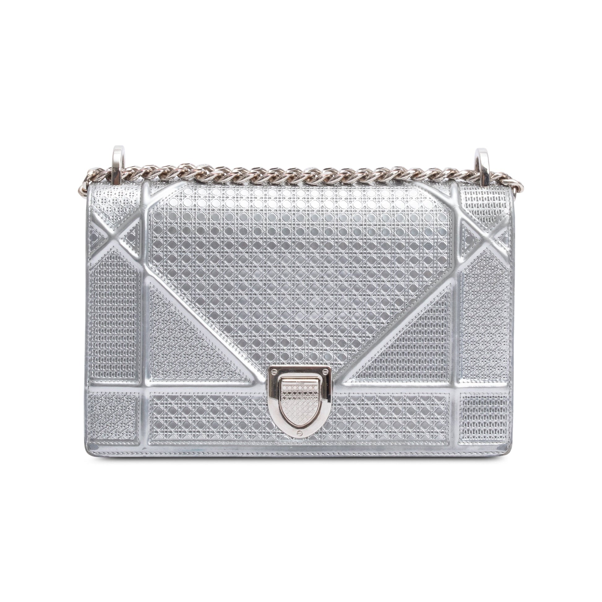 Dior Christian Metallic Microcannage ama Shoulder Bag Silver Large
