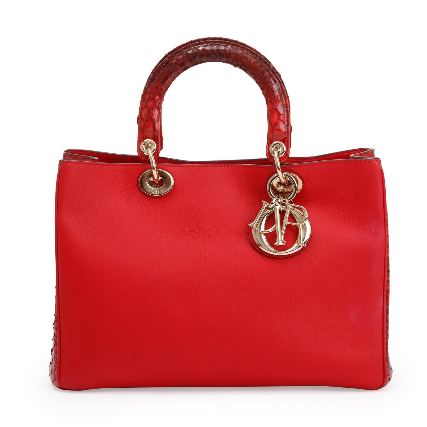 Dior Christian Python Trimmed Calfskin issimo Tote Handbag Leather Red Tote Bag