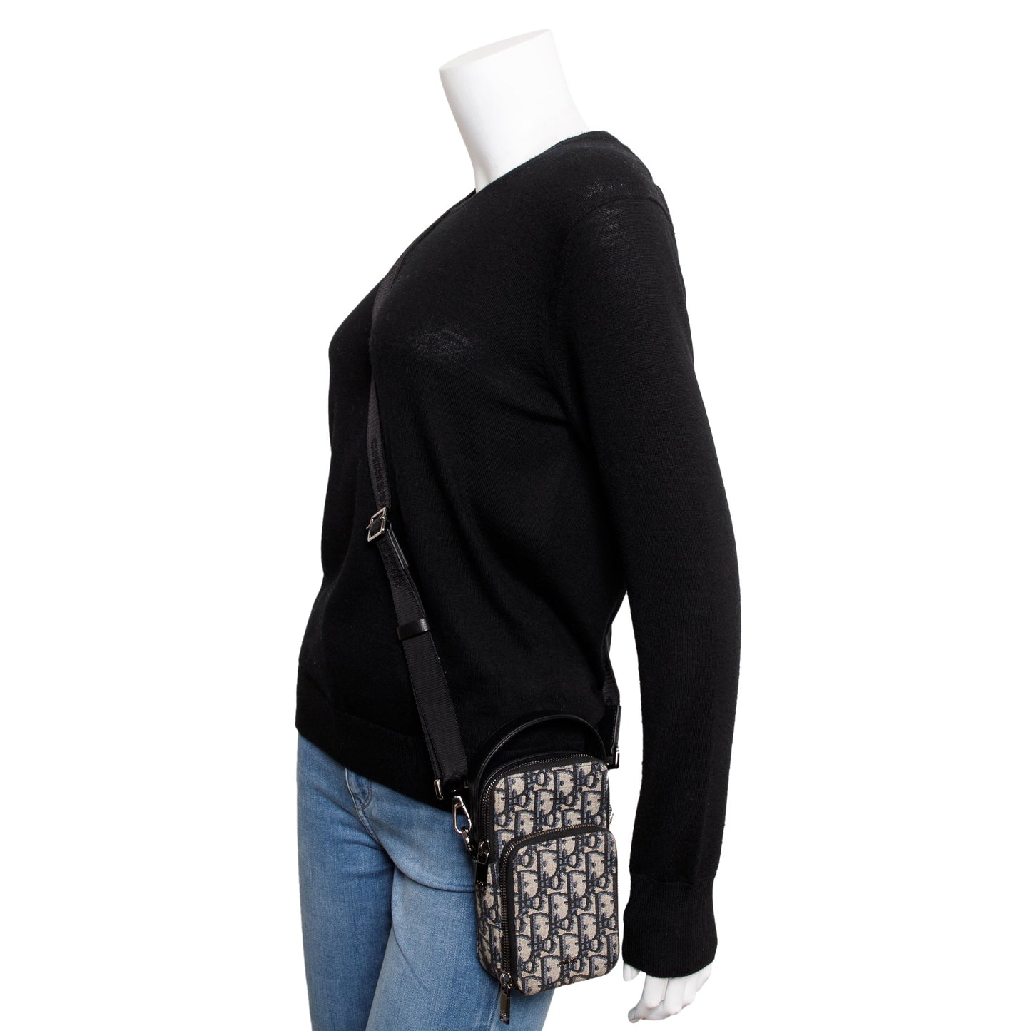 Dior Christian Men & Oblique Jacquard Micro Rider Black Beige Crossbody Bag