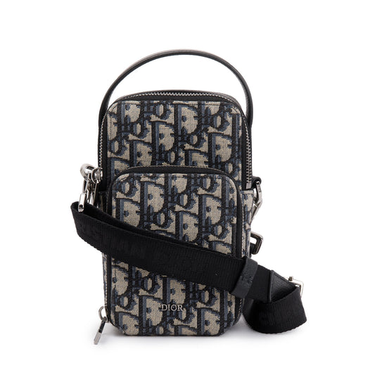 Dior Christian Men & Oblique Jacquard Micro Rider Black Beige Crossbody Bag