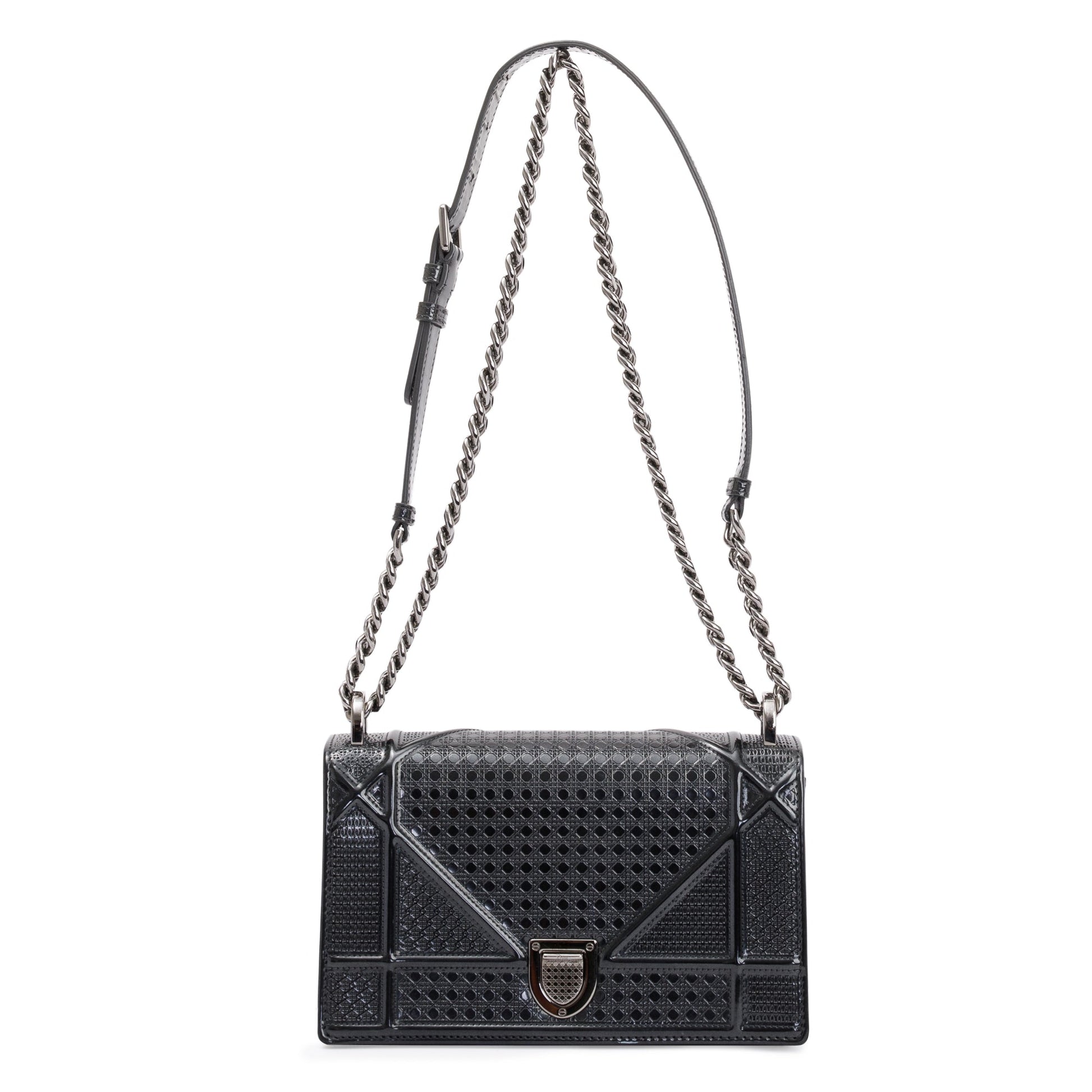 Dior Christian Metallic Grey Micro Cannage Patent ama Leather Small Shoulder Bag