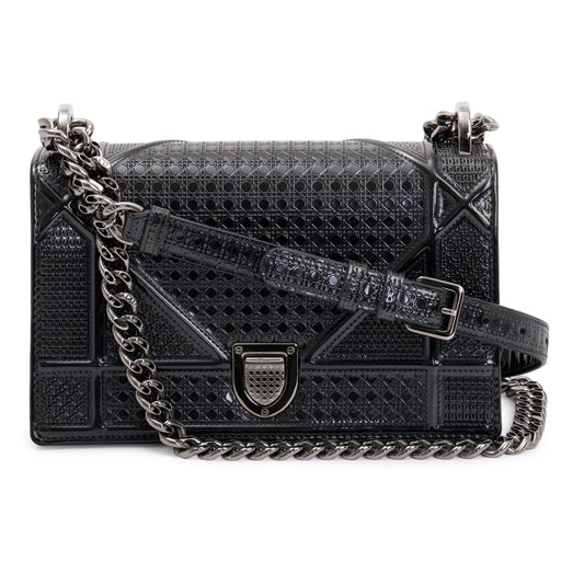 Dior Christian Metallic Grey Micro Cannage Patent ama Leather Small Shoulder Bag