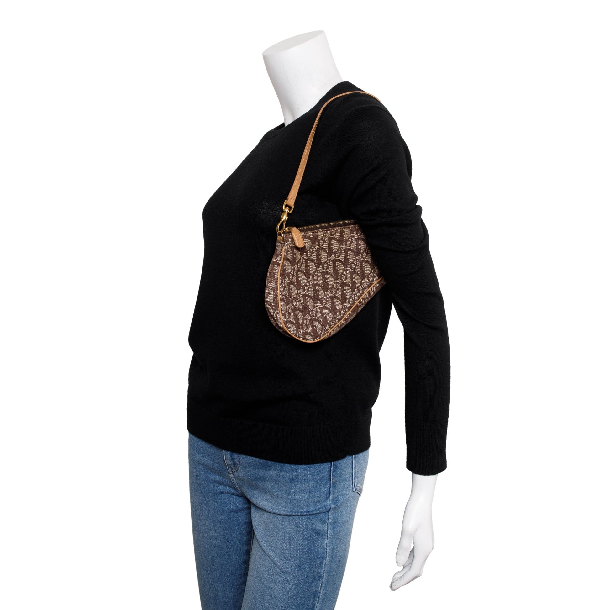 Dior Christian Saddle Pochette Handbag Monogram Brown Travel Bag