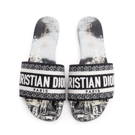 Dior Christian Navy Embroidered Cotton Dway Slide, Size Travel Bag