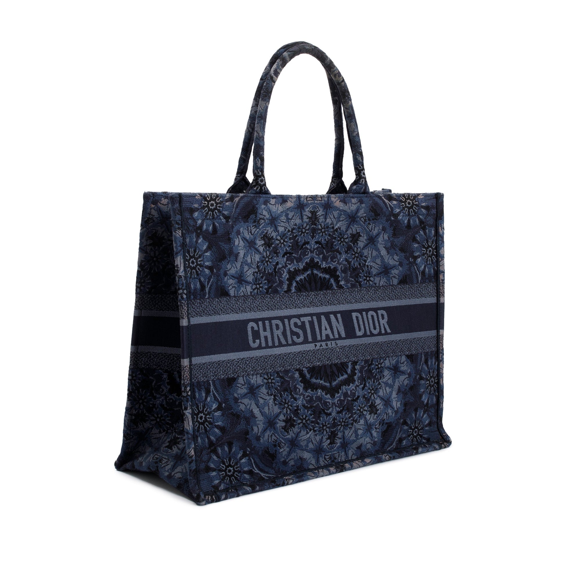 Dior Christian Navy Kalei scopic Embroidery Book Tote Large Tote Bag