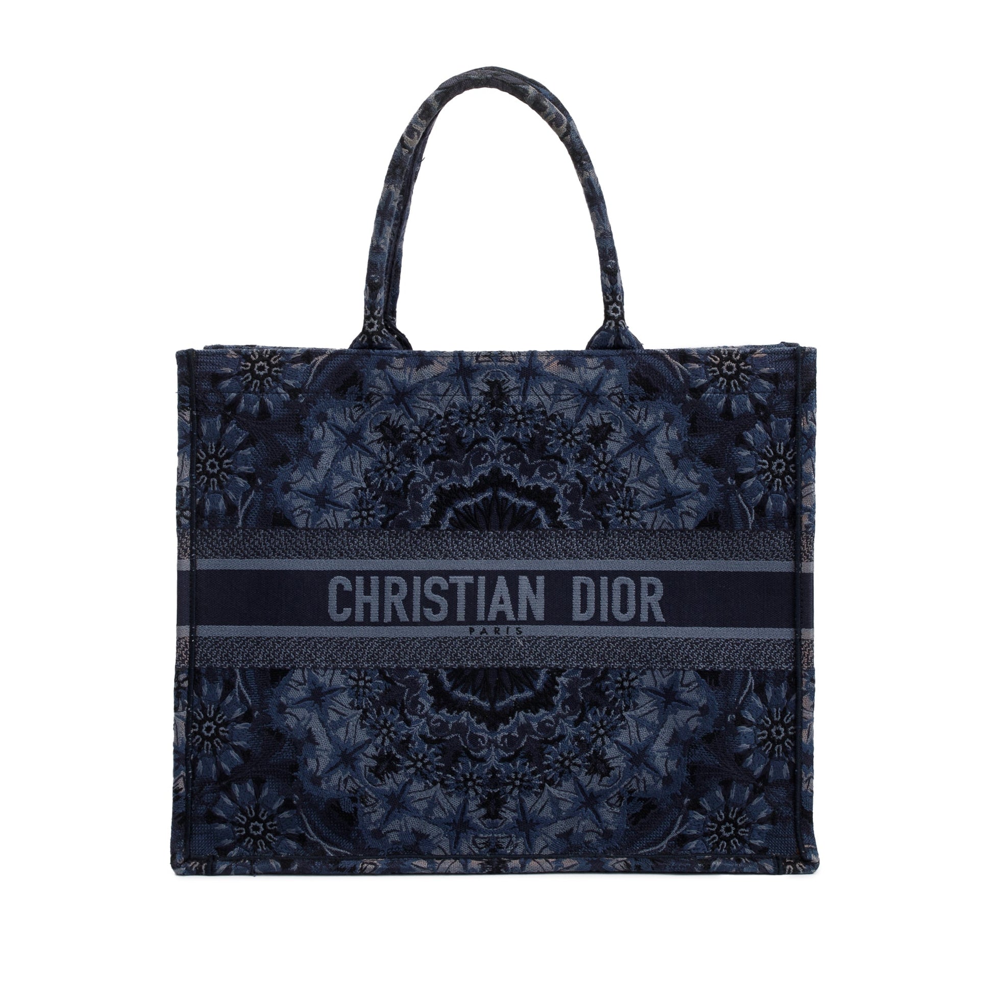 Dior Christian Navy Kalei scopic Embroidery Book Tote Large Tote Bag