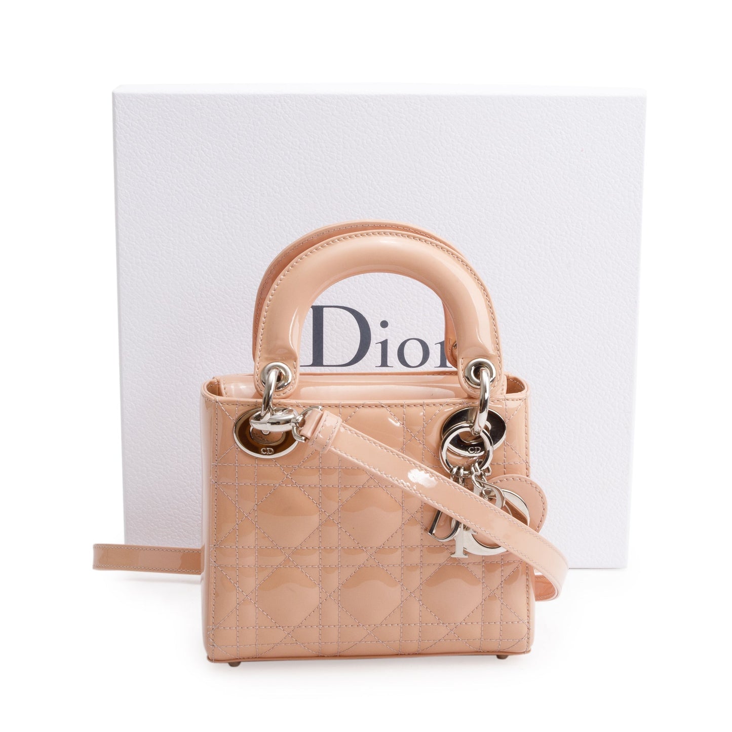 Dior Christian Neutral Cannage Patent Lady Bag Leather Mini Travel Bag