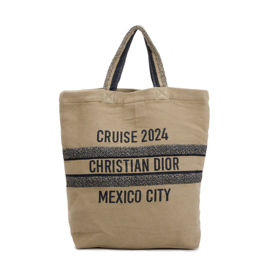 Dior Christian Neutral Cruise Mexico Print City Tote Canvas Tote Bag