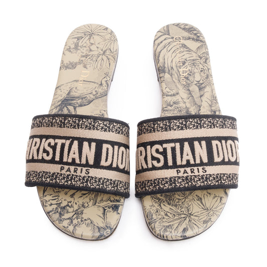 Dior Christian Neutral Navy Embroidered Cotton Dway Slide, Travel Bag