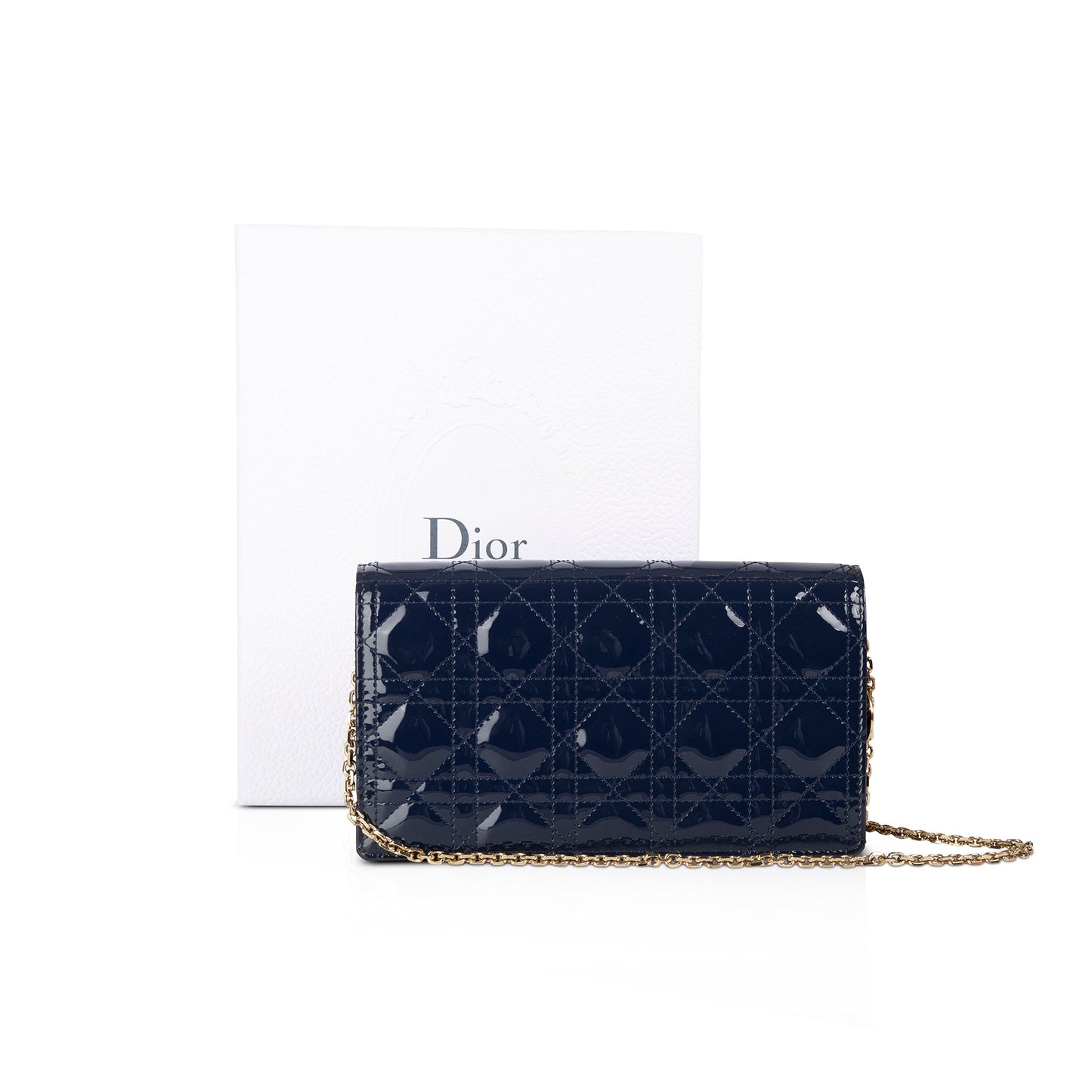 Dior Christian Patent Cannage Lady Pouch Handbag Leather Chain Travel Bag
