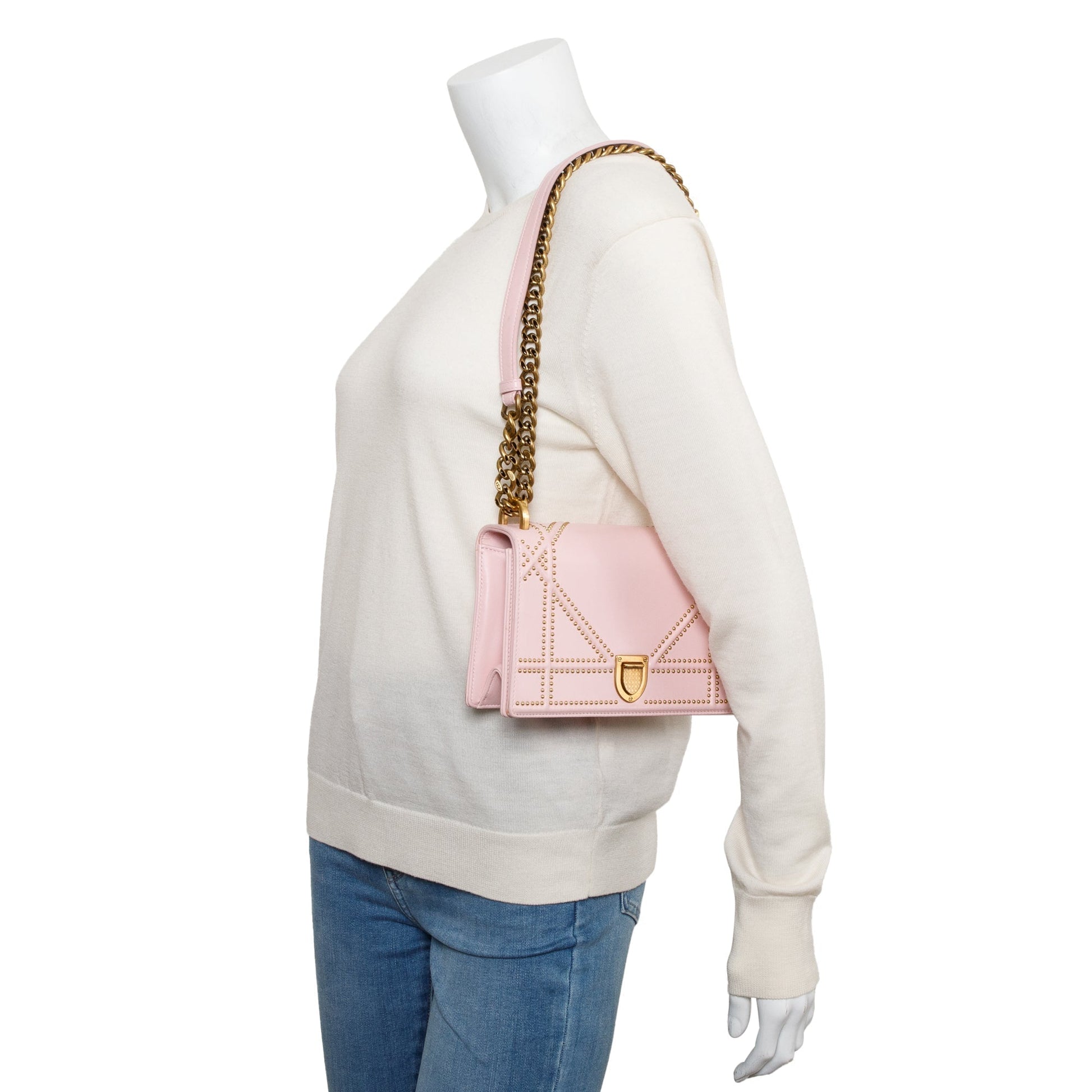 Dior Christian Calfskin Studded ama Flap Bag Leather Pink Travel Bag