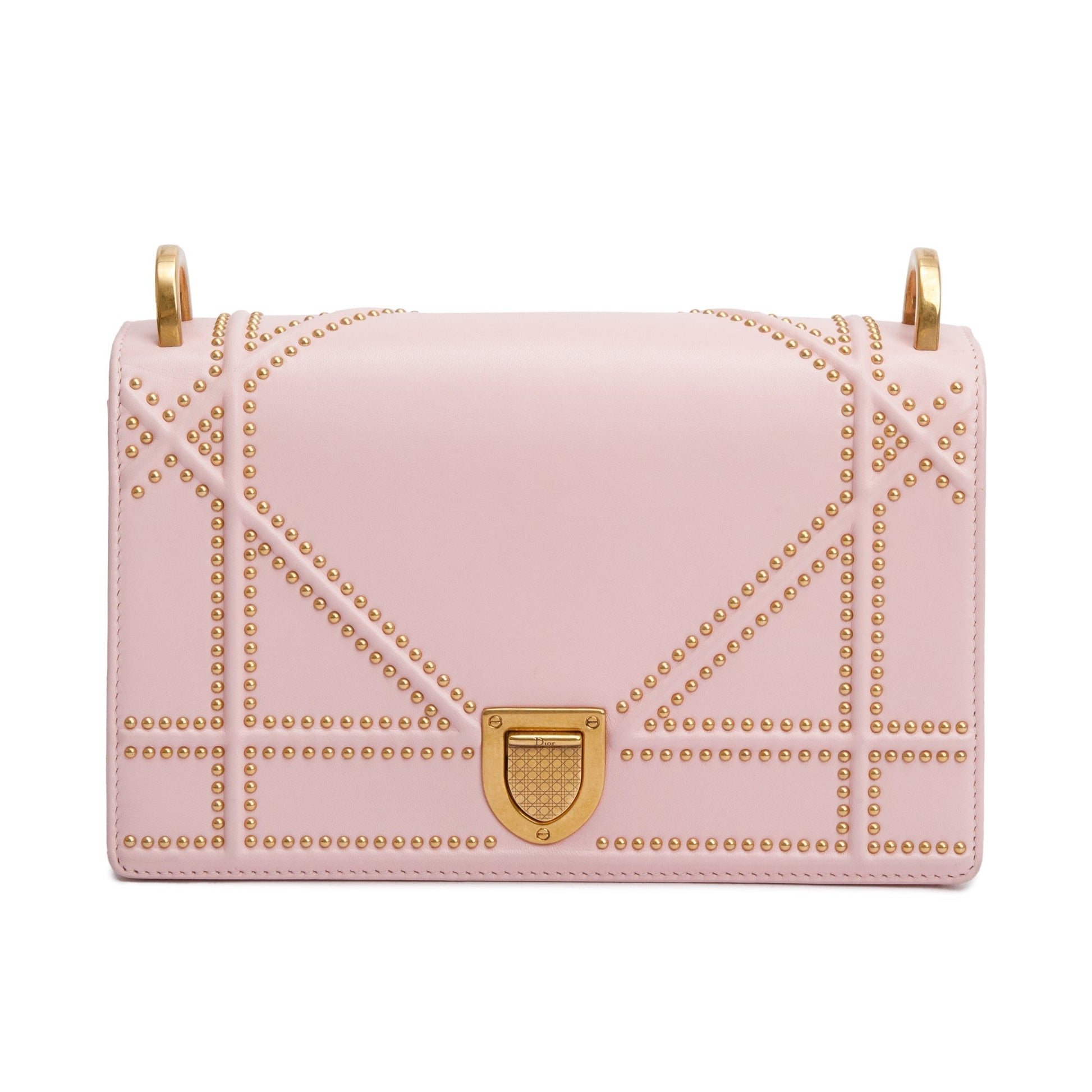 Dior Christian Calfskin Studded ama Flap Bag Leather Pink Travel Bag