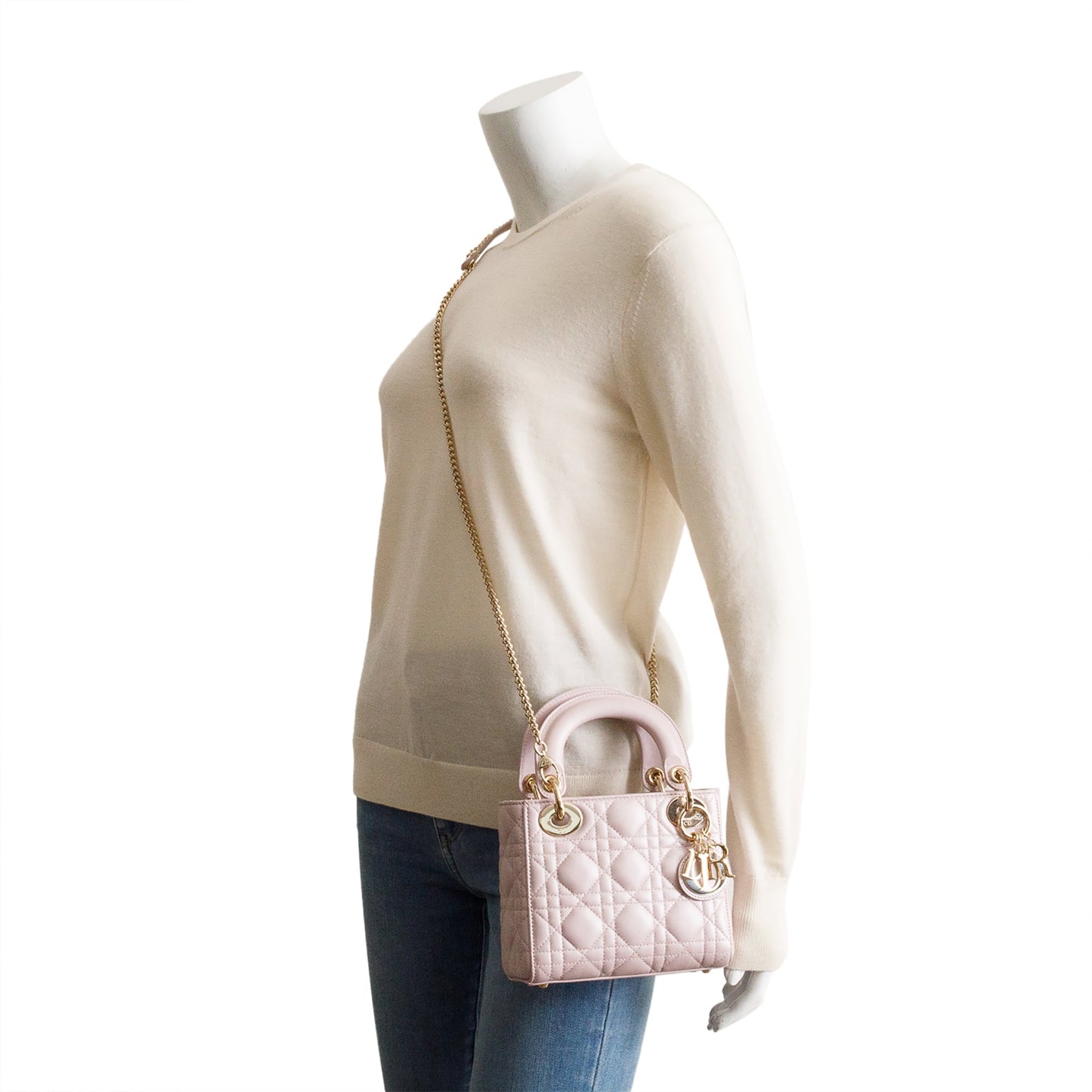 Dior Christian Iridescent Cannage Lady Bag Leather Pink Travel Bag