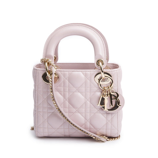 Dior Christian Iridescent Cannage Lady Bag Leather Pink Travel Bag
