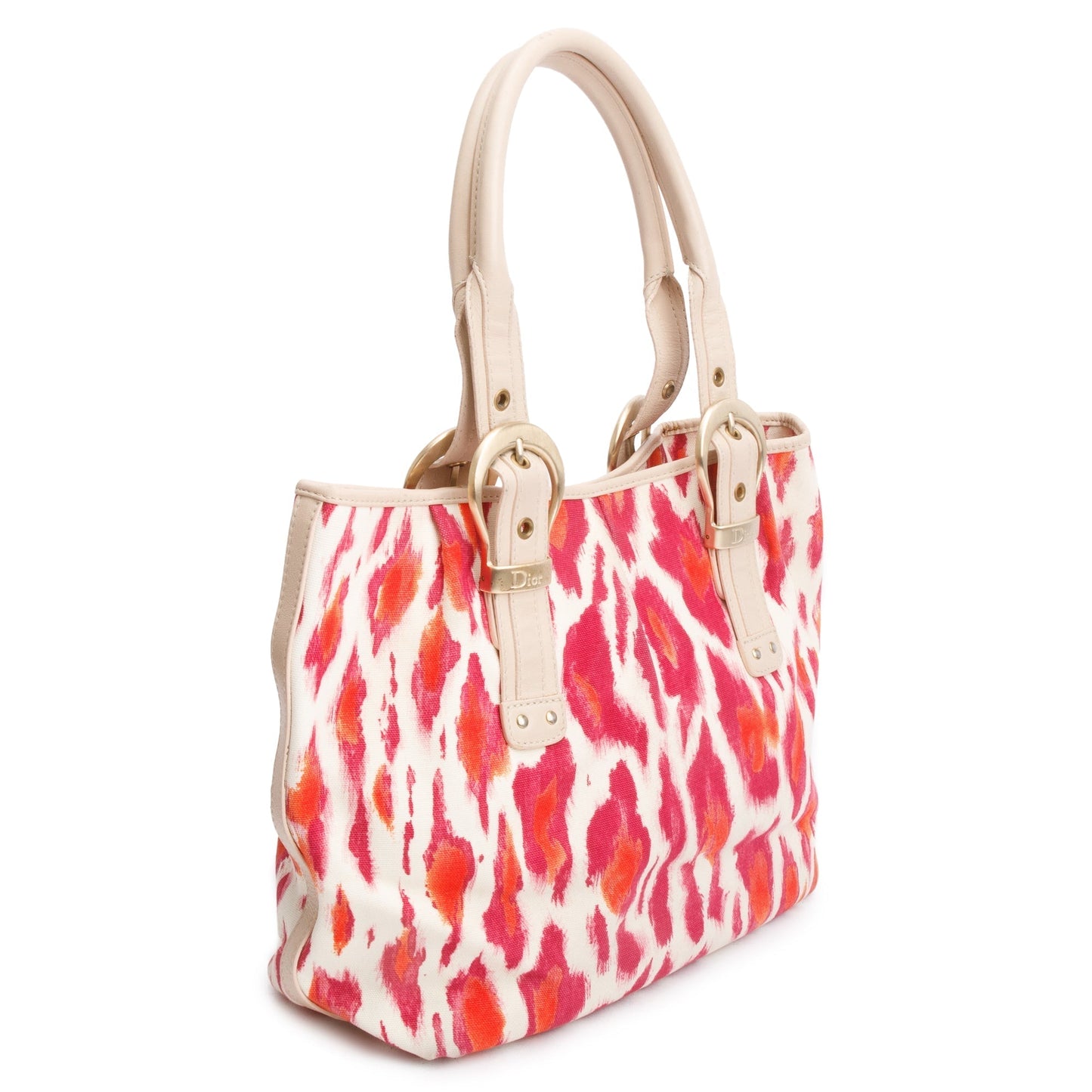 Dior Christian Multicolor Printed Buckle Tote Bag Canvas Pink