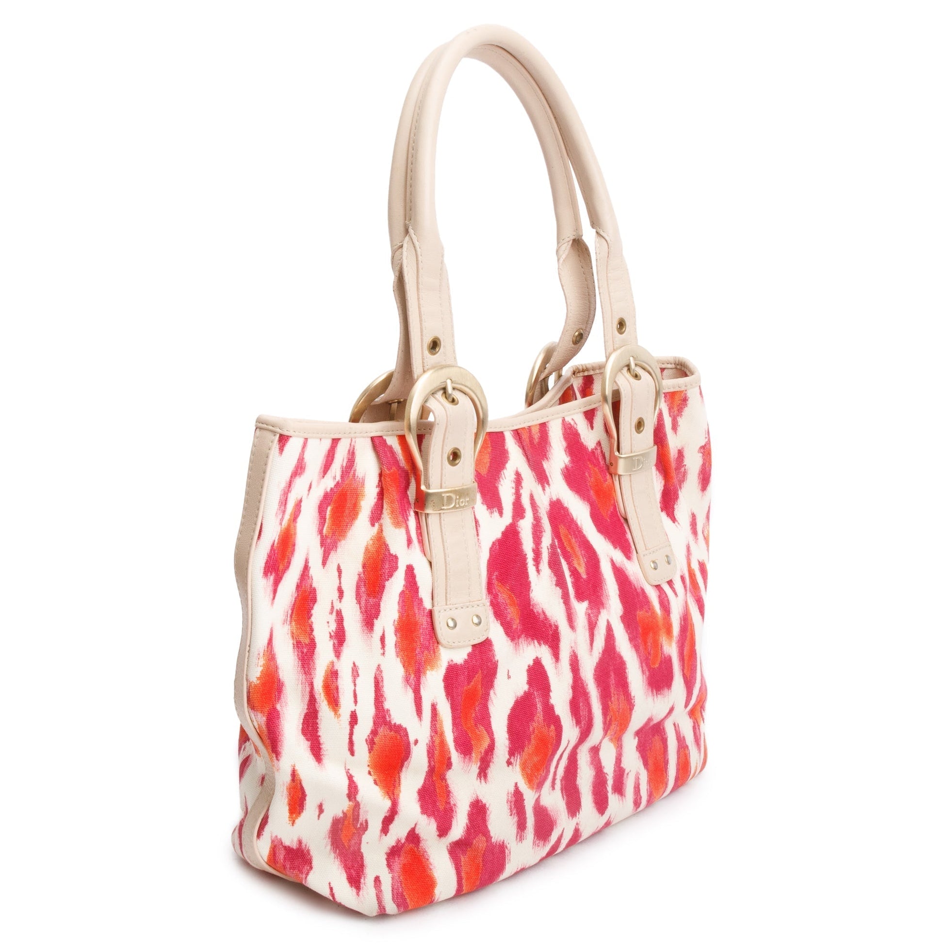 Dior Christian Multicolor Printed Buckle Tote Bag Canvas Pink