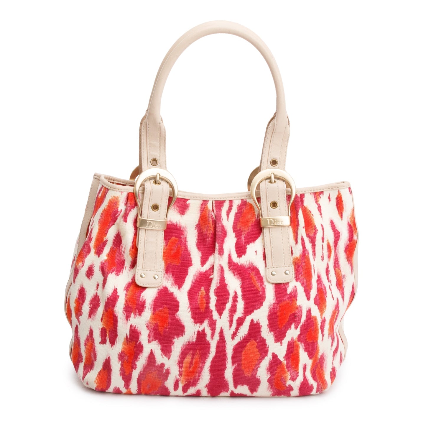 Dior Christian Multicolor Printed Buckle Tote Bag Canvas Pink