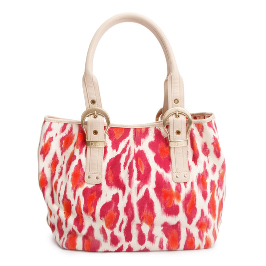 Dior Christian Multicolor Printed Buckle Tote Bag Canvas Pink