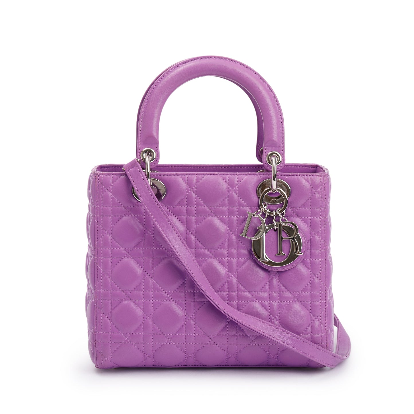 Dior Christian Purple Cannage Lambskin Lady Bag Leather Medium Travel Bag