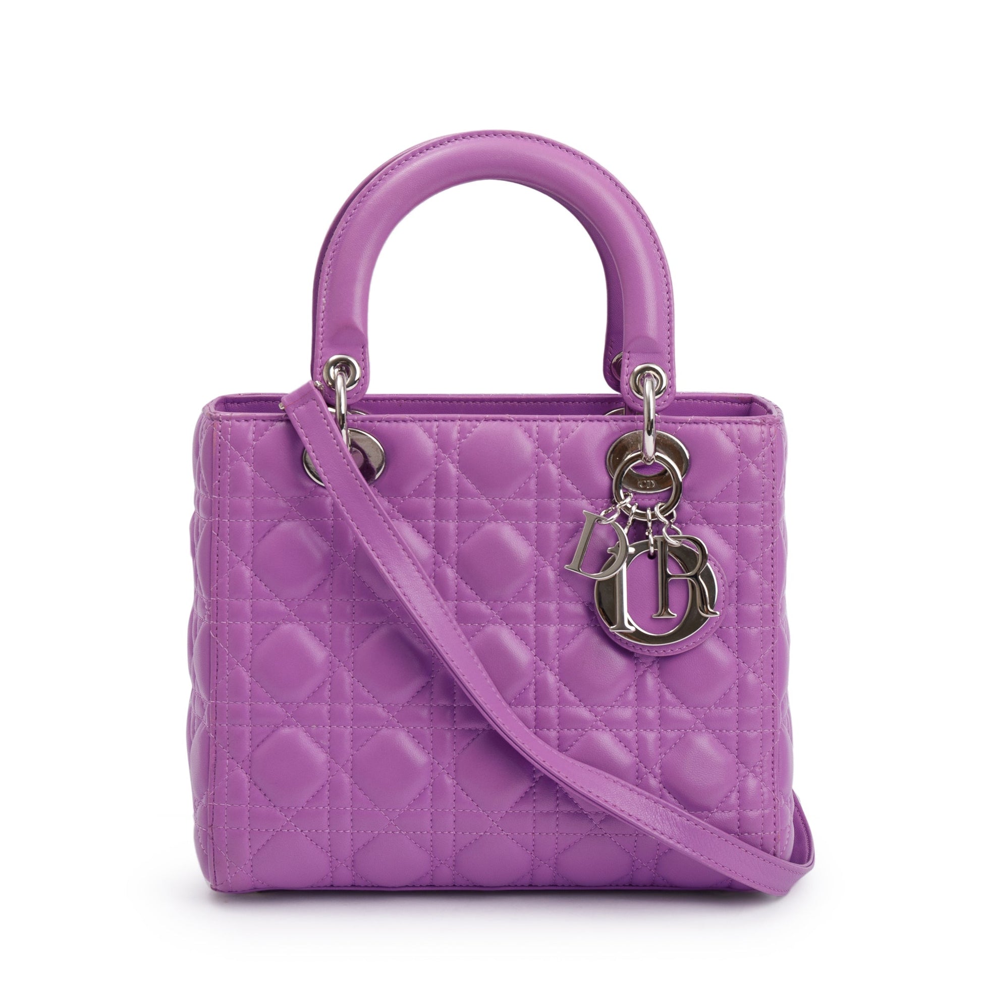Dior Christian Purple Cannage Lambskin Lady Bag Leather Medium Travel Bag