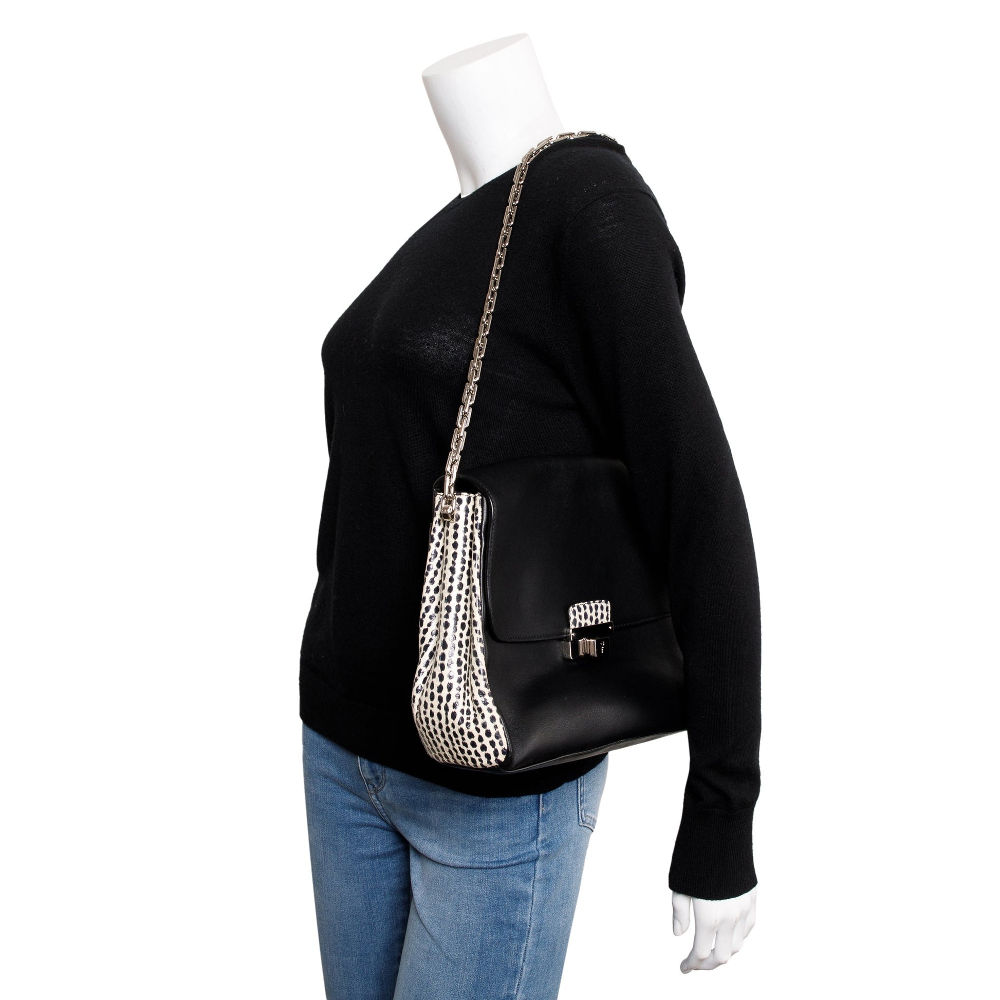 Dior Christian Python Trimmed Calfskin ling Bag Leather Black Travel Bag