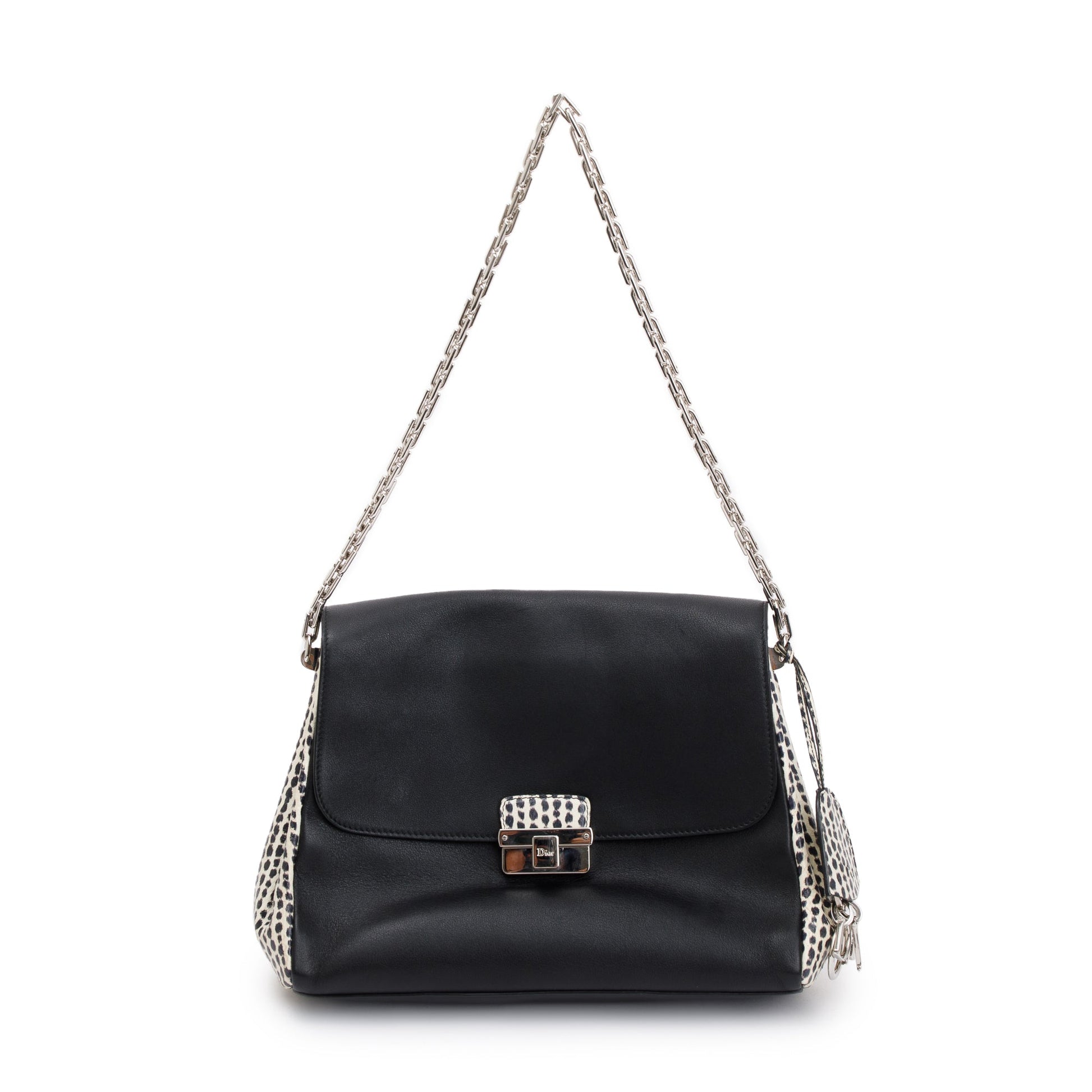 Dior Christian Python Trimmed Calfskin ling Bag Leather Black Travel Bag