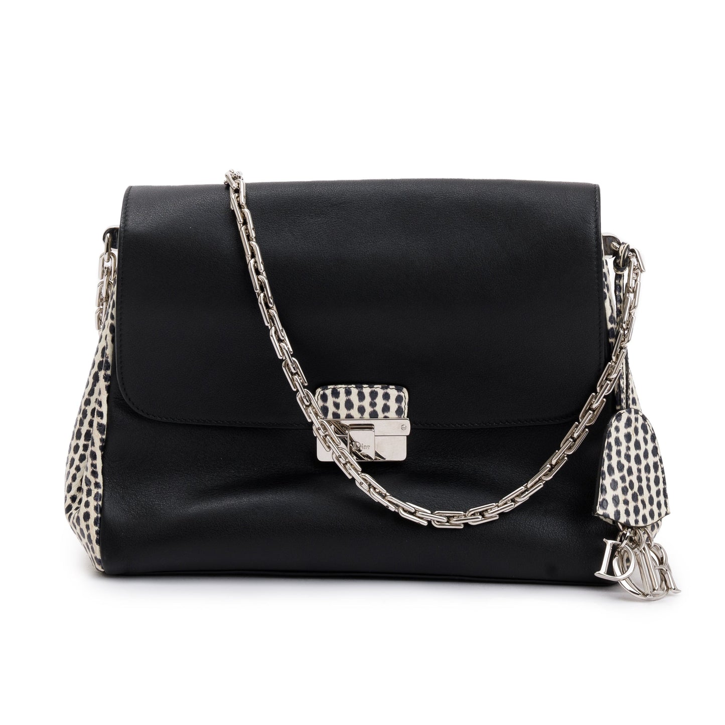 Dior Christian Python Trimmed Calfskin ling Bag Leather Black Travel Bag