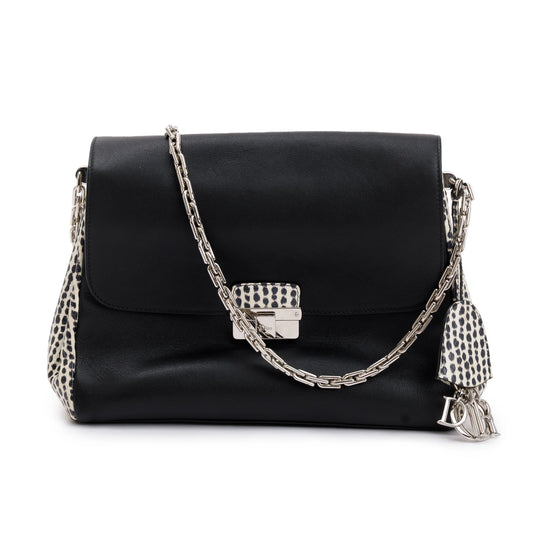 Dior Christian Python Trimmed Calfskin ling Bag Leather Black Travel Bag