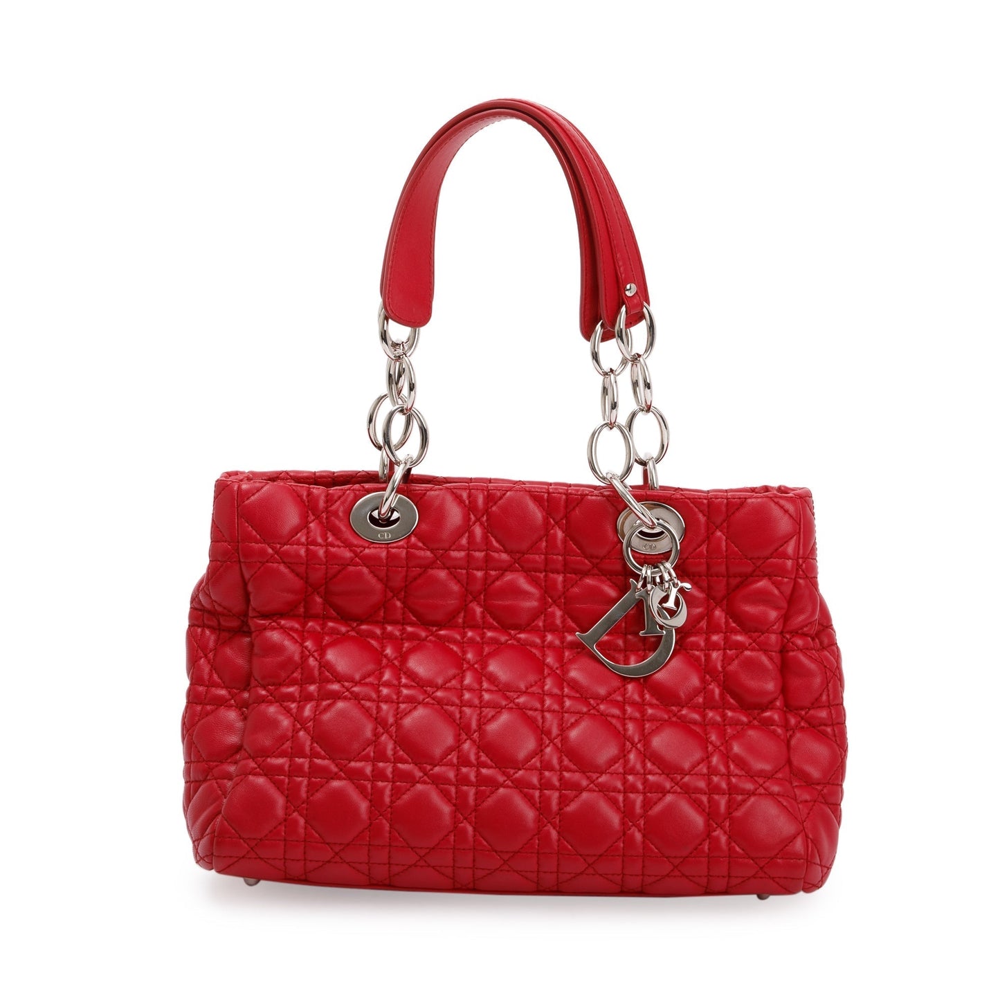 Dior Christian Cannage Calfskin Lady Soft Shopping Tote Leather Red Tote Bag