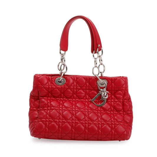 Dior Christian Cannage Calfskin Lady Soft Shopping Tote Leather Red Tote Bag