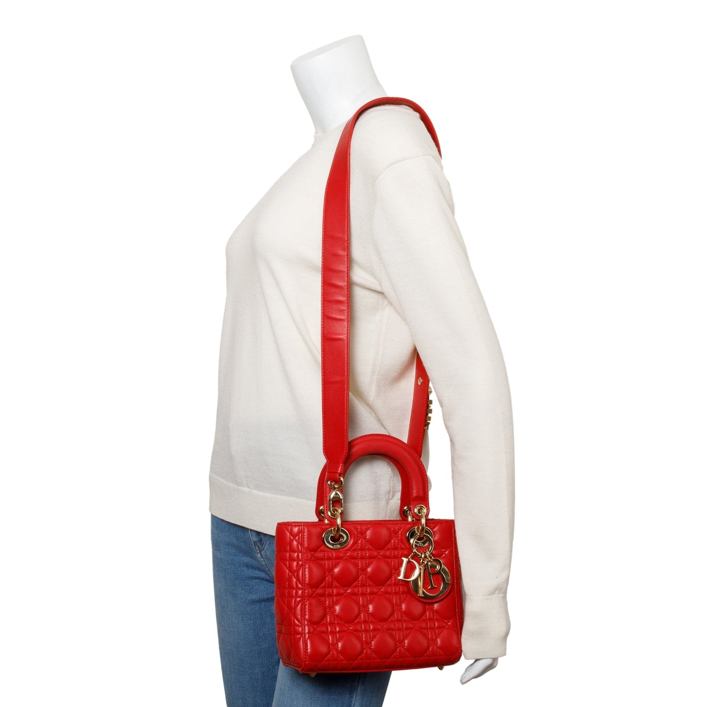 Dior Christian Cannage Lambskin Lady My Abc Bag Leather Red Travel Bag